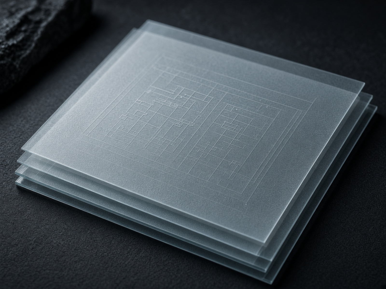 Stacked vellum layers suggesting conceptual, logical, and physical schema planes